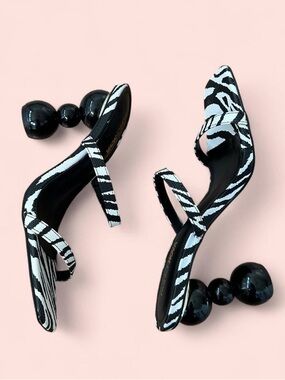Black & White Zebra-Print Strappy Heels